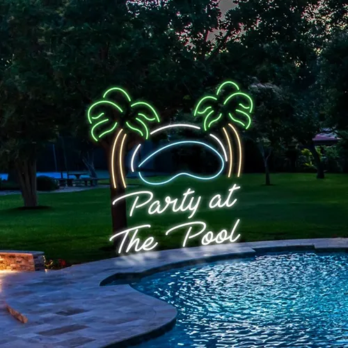 Party At The Pool Neon Sign - Custom Coasters Now