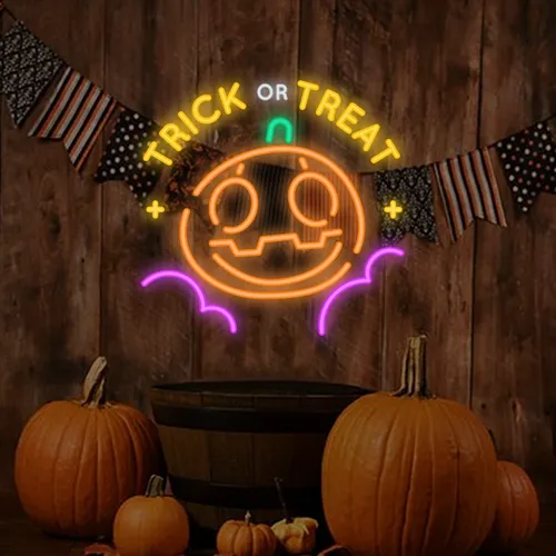 Trick or Treat Neon Sign - Custom Coasters Now