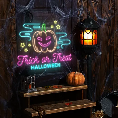 Trick or Treat Halloween Neon Sign - Custom Coasters Now