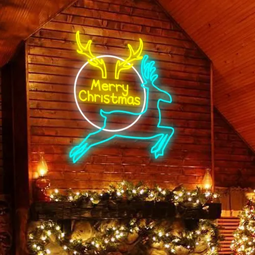 Merry Christmas Deer Neon Sign - Custom Coasters Now