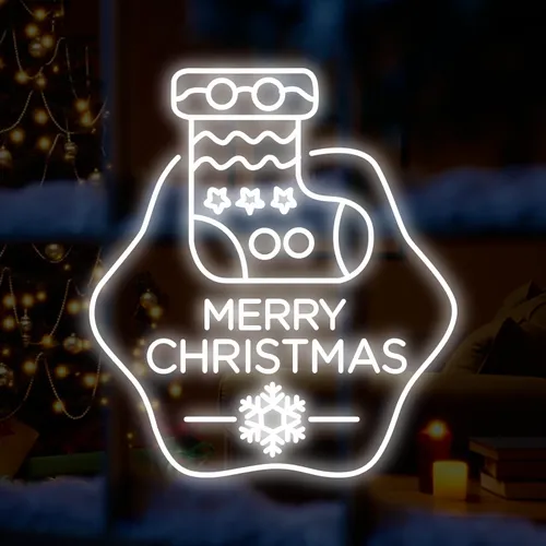 Merry Christmas Handmade Sock Neon Sign - Custom Coasters Now