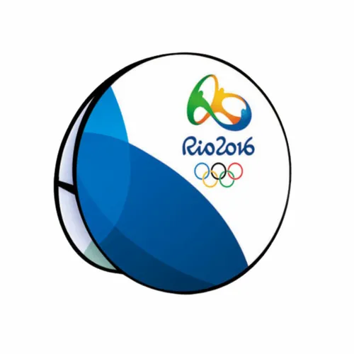 A graphic design of a circular object, resembling a stylized beach ball, with the Rio 2016 Olympic Games logo displayed on it.
