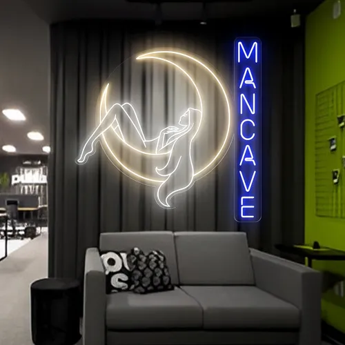Moon Woman Mancave Neon Sign - Custom Coasters Now