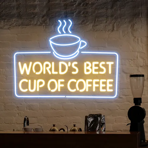 World's Best Cup of Coffee Neon Sign - Custom Coasters Now