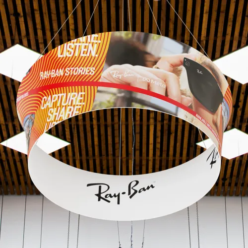 Custom Tapered Circle Personalized Trade Show Hanging Signs - Custom Coasters Now