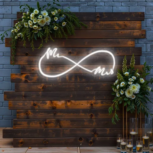 Mr and Mrs Infinity Wedding Neon Sign - Custom Coasters Now