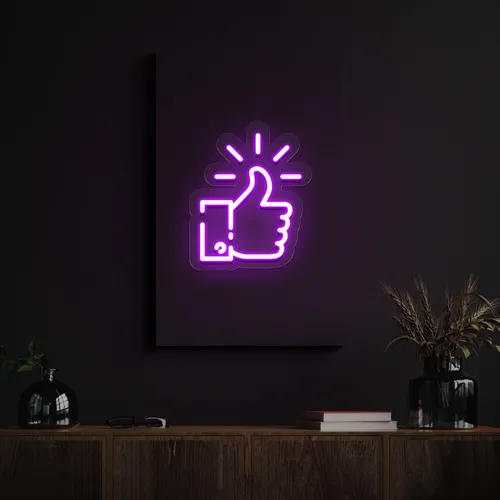 Purple Thumbs Up Neon Sign - Custom Coasters Now
