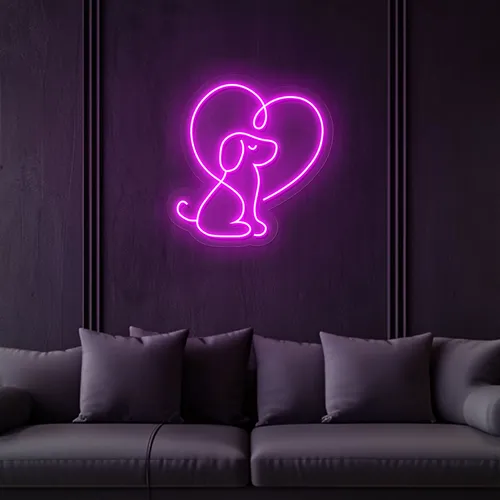 Scribble Dog Heart Neon Sign - Custom Coasters Now