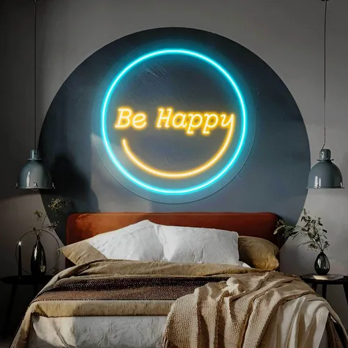 Be Happy Neon Sign - Custom Coasters Now