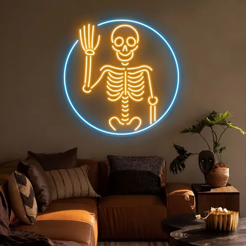 Waving Skeleton Neon Sign - Custom Coasters Now