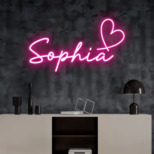 Sophia with Heart Neon Sign - Custom Coasters Now