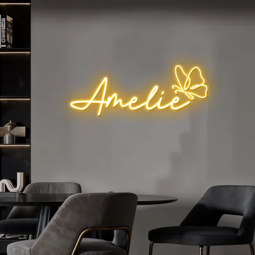 Amelie with Butterfly Neon Sign - Custom Coasters Now