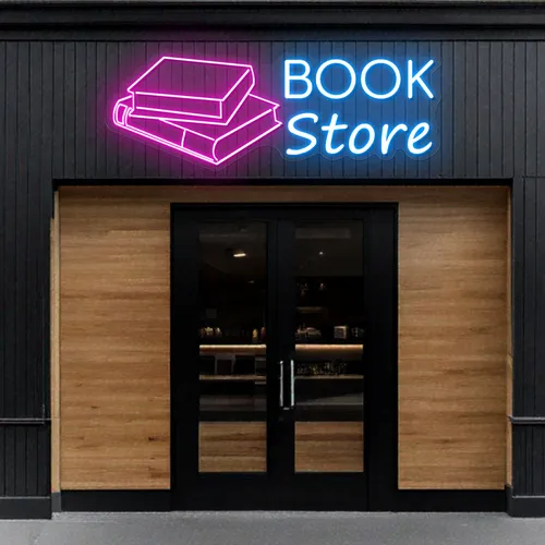 Glowing Book Store Neon Sign - Custom Coasters Now