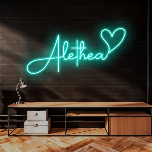Alethea with Heart Neon Sign - Custom Coasters Now