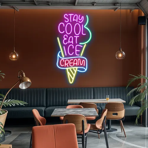 Stay Cool n Eat Ice Cream Neon Sign - Custom Coasters Now