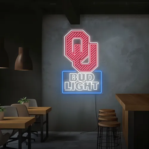 OU Bud Light Neon Sign - Custom Coasters Now