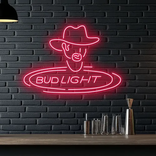 Cowboy Bud Light Neon Sign - Custom Coasters Now