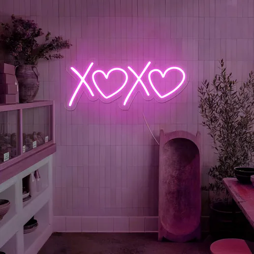 XOXO Heart Pink Neon Sign - Custom Coasters Now