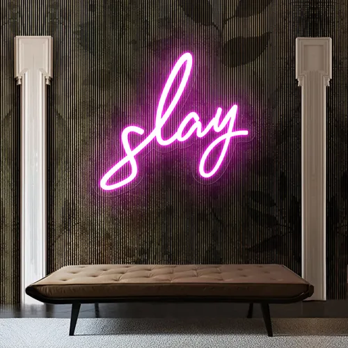 Glowing Slay Pink Neon Sign - Custom Coasters Now