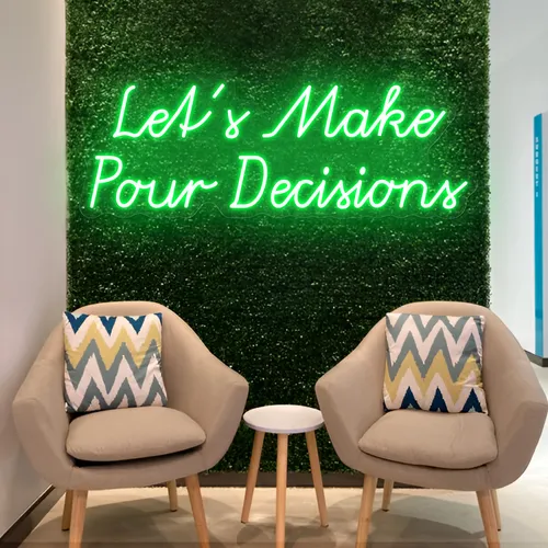 Stylish "Let's Make Pour Decisions" Neon Sign - Custom Coasters Now