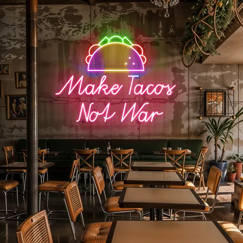 Crispy "Make Tacos Not War" Neon Sign - Custom Coasters Now