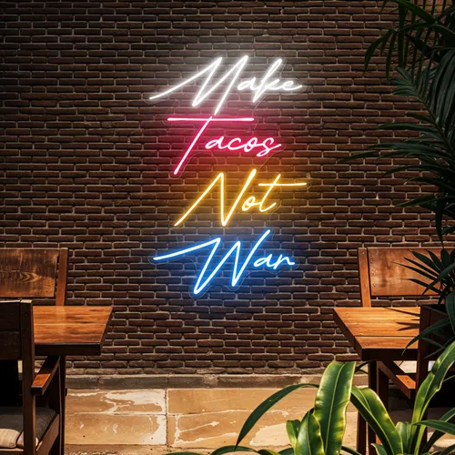 Flavorful "Make Tacos Not War" Neon Sign - Custom Coasters Now