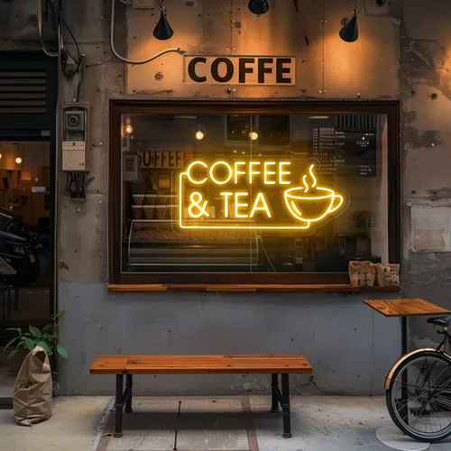Coffee Tea Window Neon Sign - Custom Coasters Now