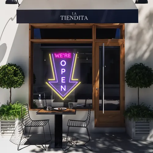 We're Open Vertical Neon Sign - Custom Coasters Now