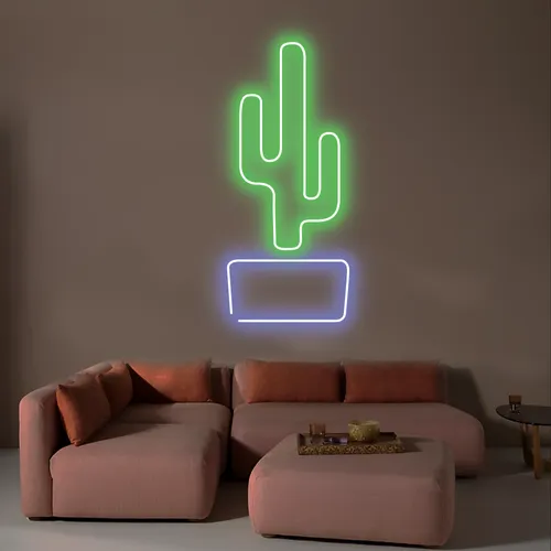 Cactus Vertical Neon Sign - Custom Coasters Now