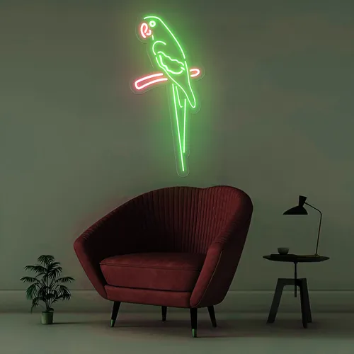 Green Parrot Vertical Neon Sign - Custom Coasters Now
