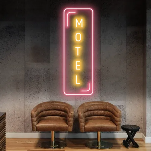 Motel Vertical Neon Sign - Custom Coasters Now