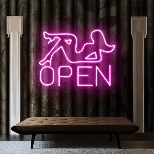 Open With Pin-Up Neon Sign - Custom Coasters Now