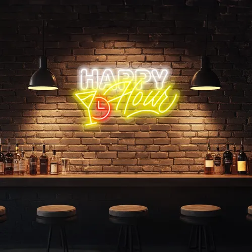 Custom Happy Hour Neon Signs - Custom Coasters Now