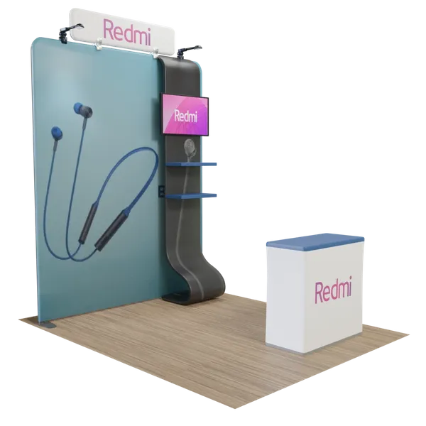 Custom Media Display with TV Stand Tension Fabric 8' x 8' - Custom Coasters Now