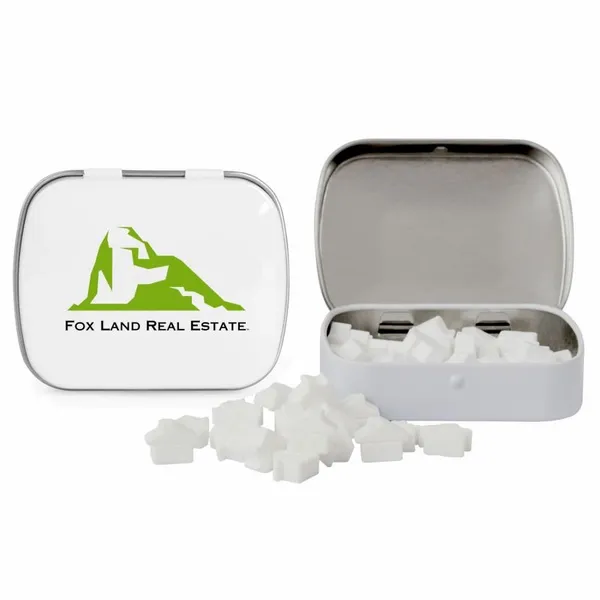 Domed Tin with House Shaped Mints - Custom Coasters Now