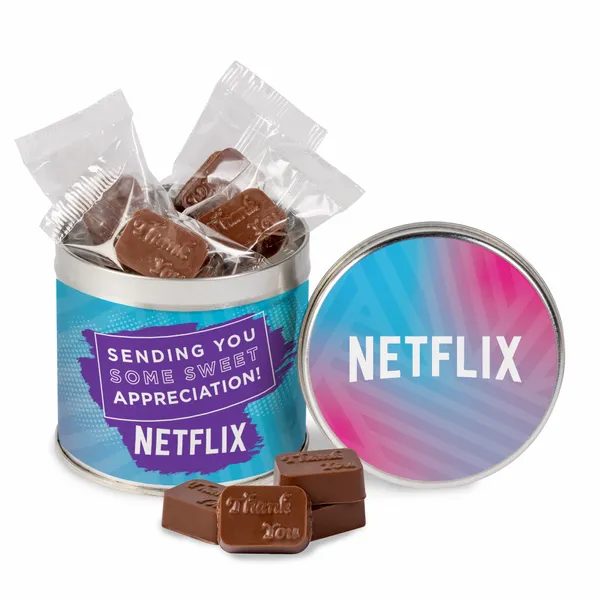 Round Tin with Molded Chocolates - Custom Coasters Now