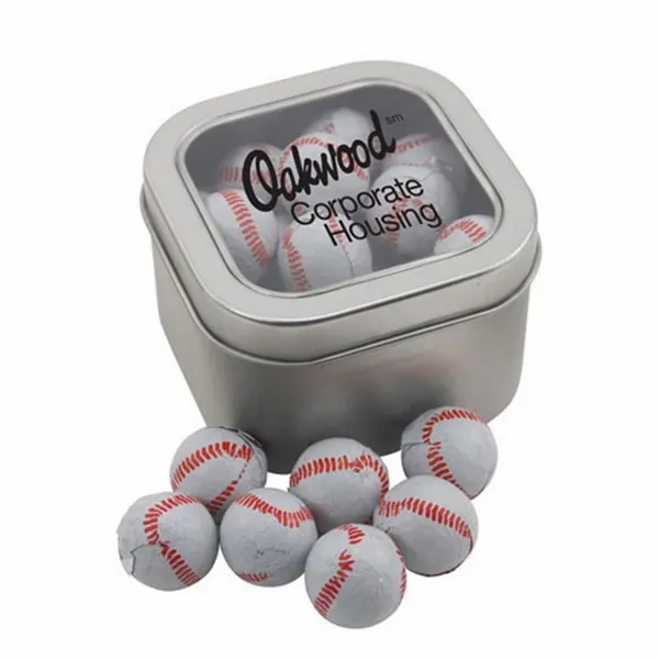 Window Tin with Chocolate Baseballs - SBF2700 - Custom Coasters Now