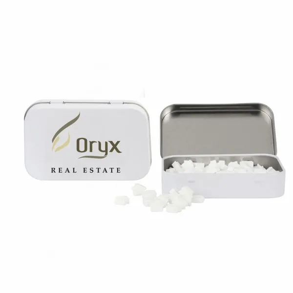 Rectangular Tin with House Shaped Mints - Custom Coasters Now