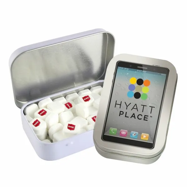 Rectangular Tin with Imprinted Square Mints - Custom Coasters Now