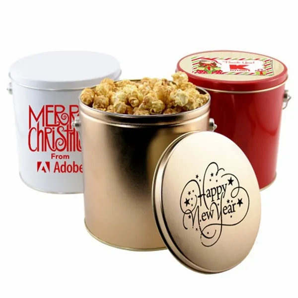 1 Gallon Gift Tin with Caramel Popcorn - Custom Coasters Now