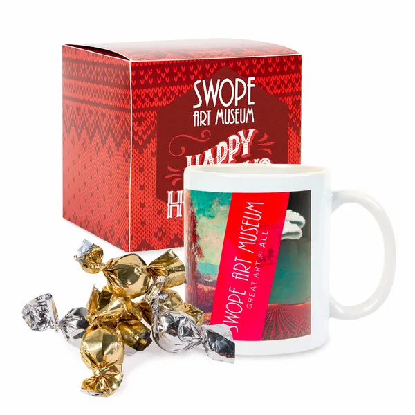 Warm Holiday Wishes Full Color Mug with Truffles in Gift Box - Custom Coasters Now