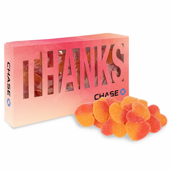 Thanks Die Cut Box with Sour Peachy Hearts - Custom Coasters Now