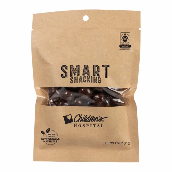 FairTrade Dark Chocolate Almonds in Compostable Kraft Pouch - Custom Coasters Now