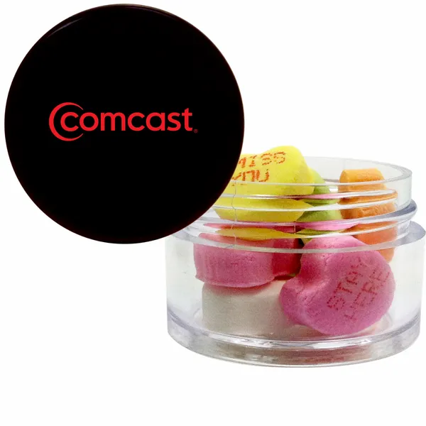 Twist top container filled with Conversation Hearts - Custom Coasters Now