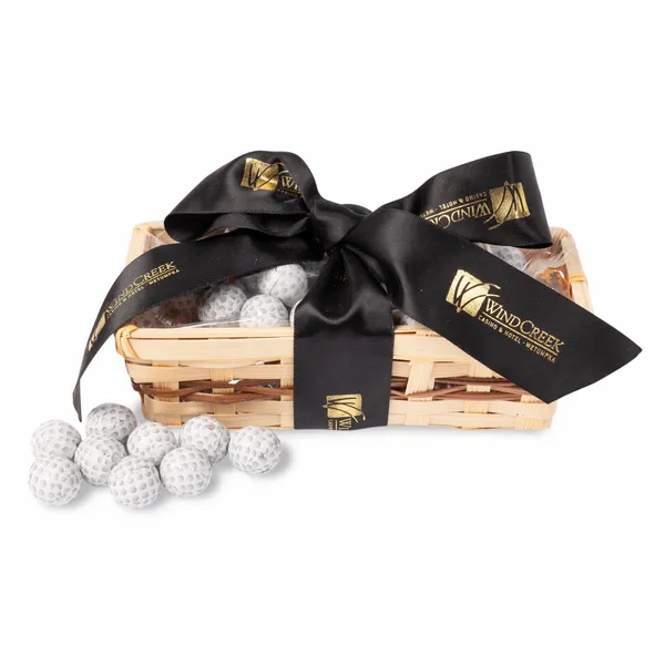 Gift Basket with Chocolate Golf Balls - Custom Coasters Now