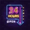 24 Hours Open Neon Sign - Custom Coasters Now