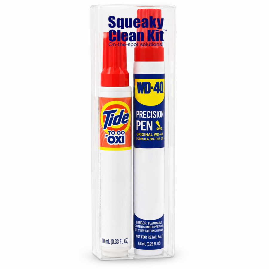 Squeaky Clean Kit - WD-40® Precision Pen and Tide® to Go + Oxi Travel Kits - Custom Coasters Now