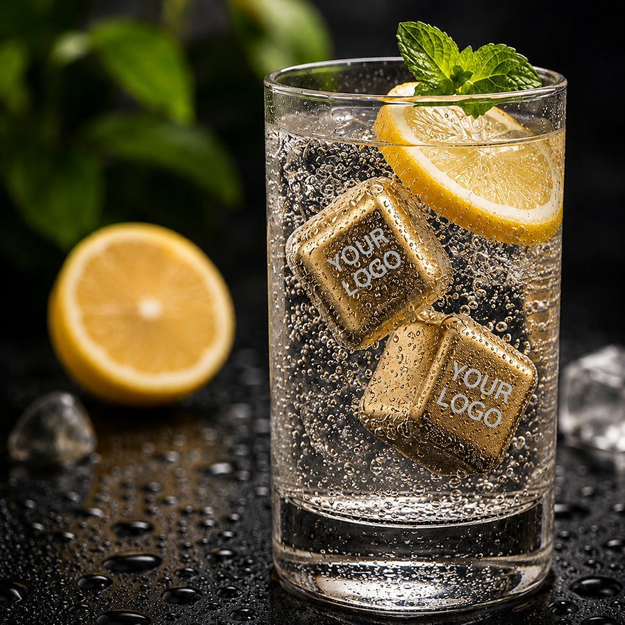 Gold Stainless Steel Ice Cubes - Custom Coasters Now