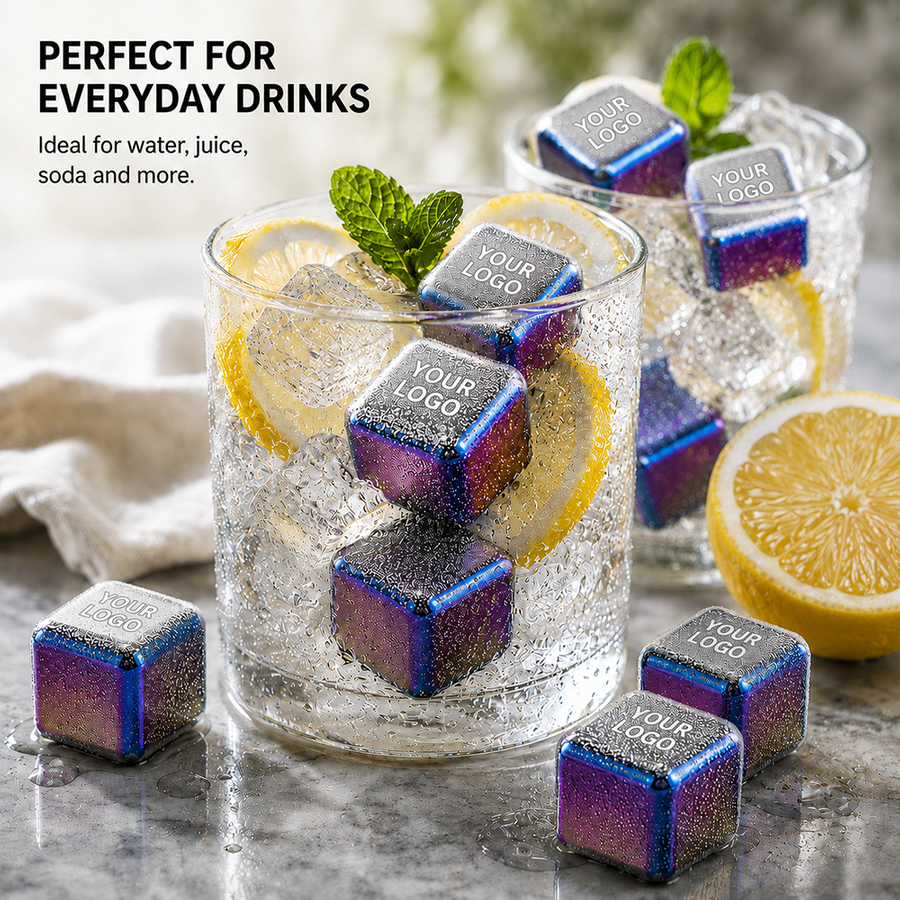 Rainbow Stainless Steel Ice Cubes - Custom Coasters Now