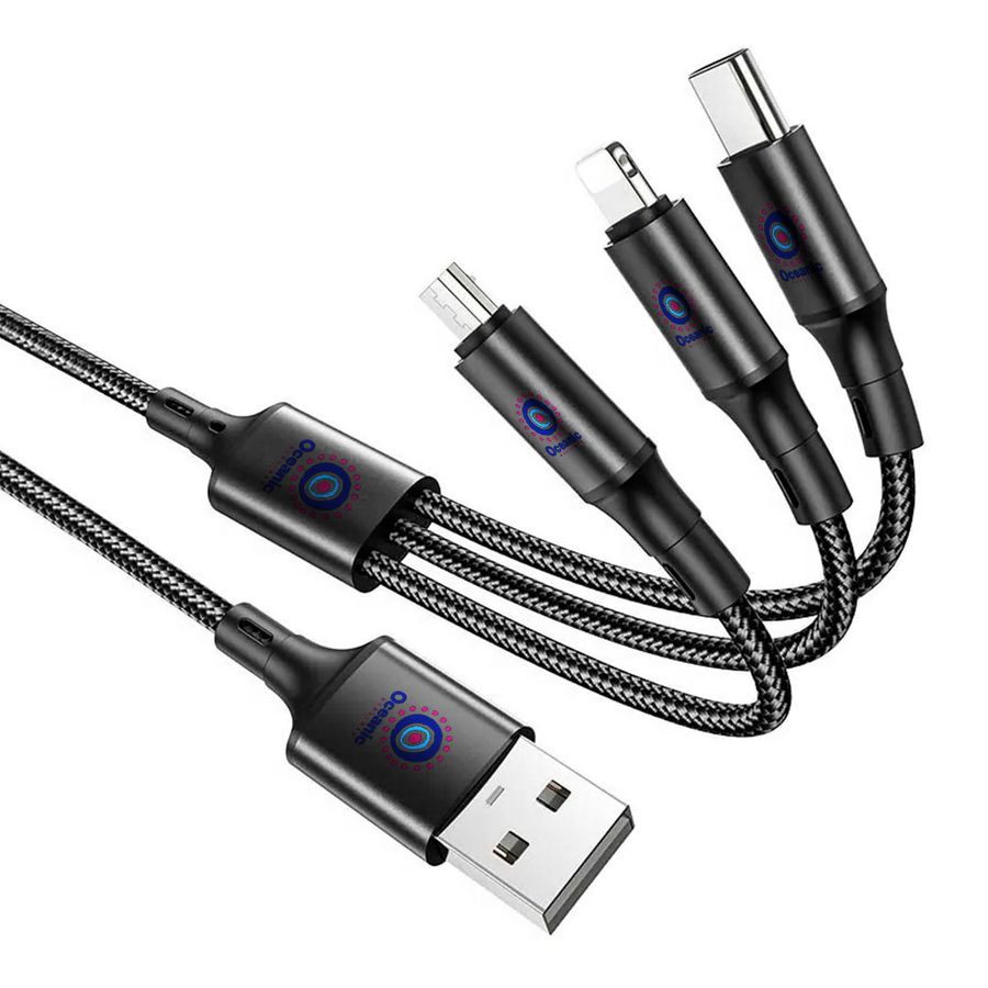 Nylon Braided 3-in-1 Charging Cables - Custom Coasters Now